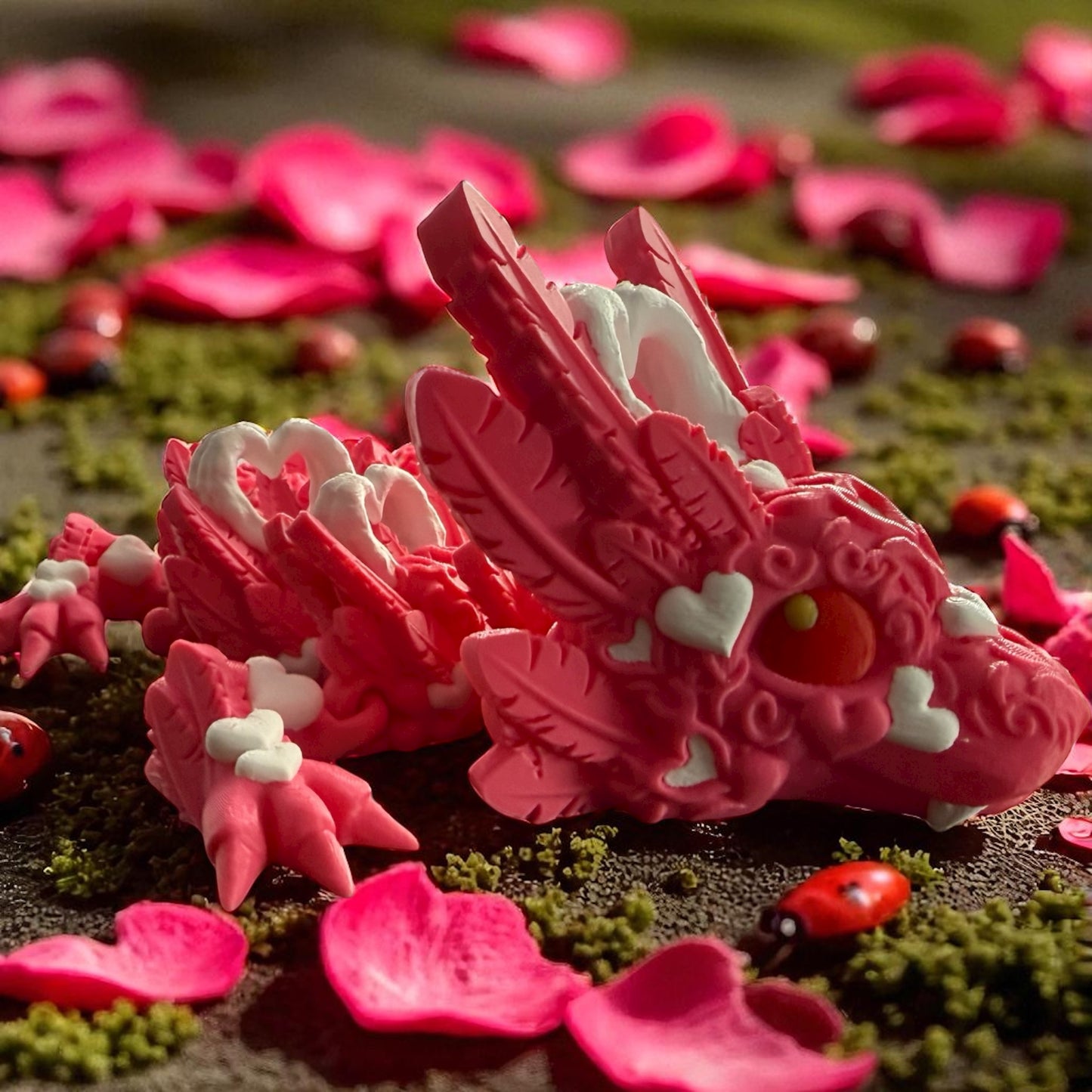 Amira the Articulated Dragon – 3D Printed Pink & White Heart Design Collectible Toy