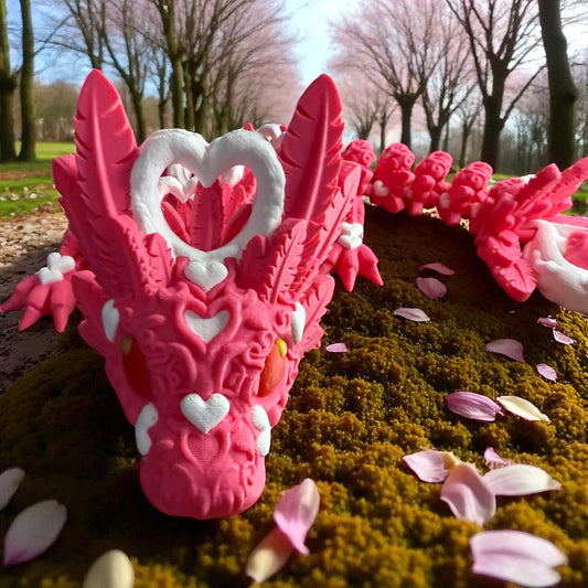 Amira the Articulated Dragon – 3D Printed Pink & White Heart Design Collectible Toy