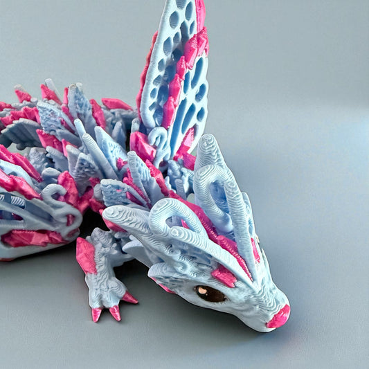 Rysuna the baby Wolf Dragon – Fully Articulated Collectible (Blue with Purple Accents, 4")
