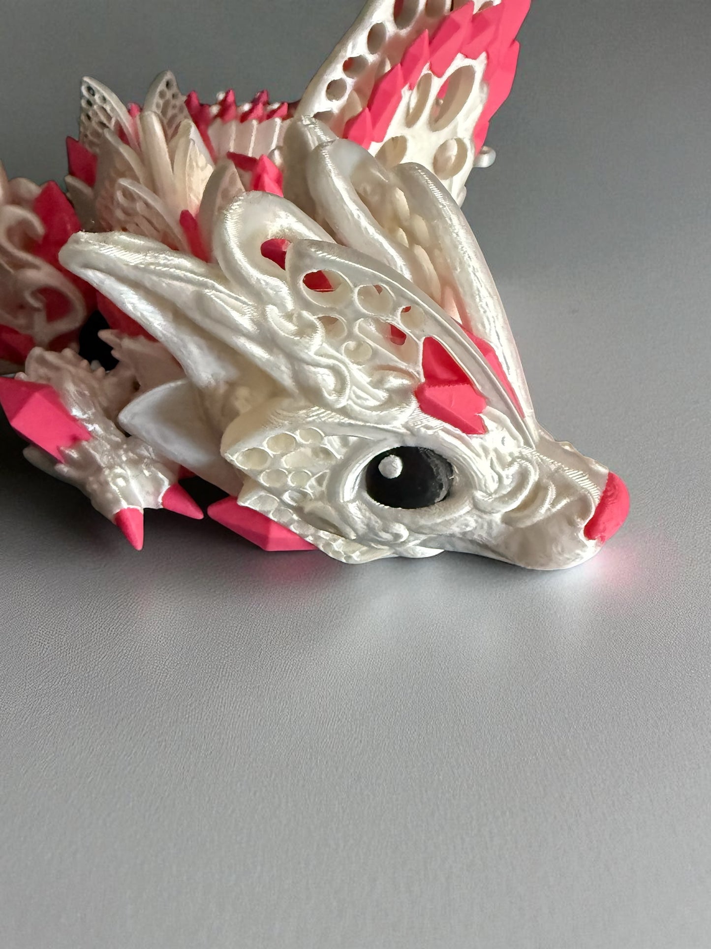 Amara the Wolf Dragon Premium Silk PLA Edition - Unique Design with Pink Accents and Detailed Features