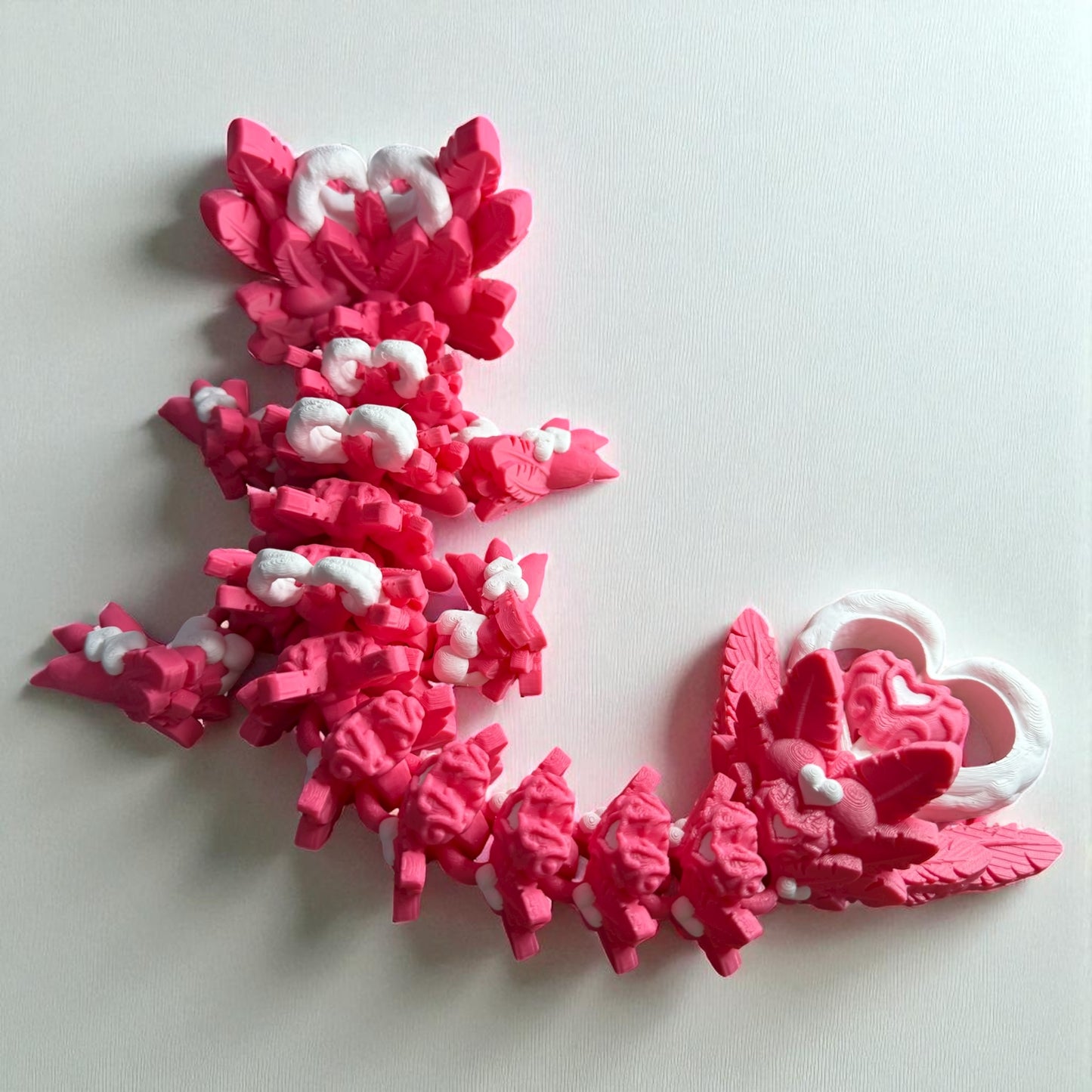 Amira the Articulated Dragon – 3D Printed Pink & White Heart Design Collectible Toy