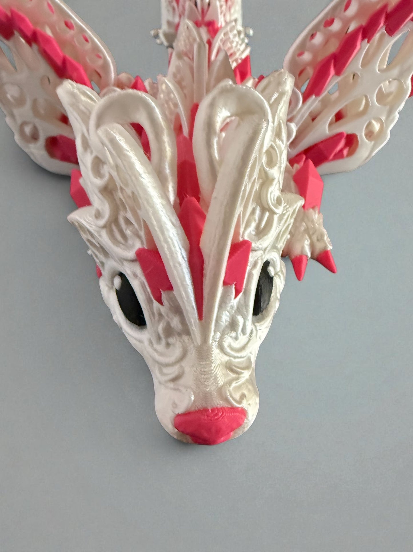 Amara the Wolf Dragon Premium Silk PLA Edition - Unique Design with Pink Accents and Detailed Features