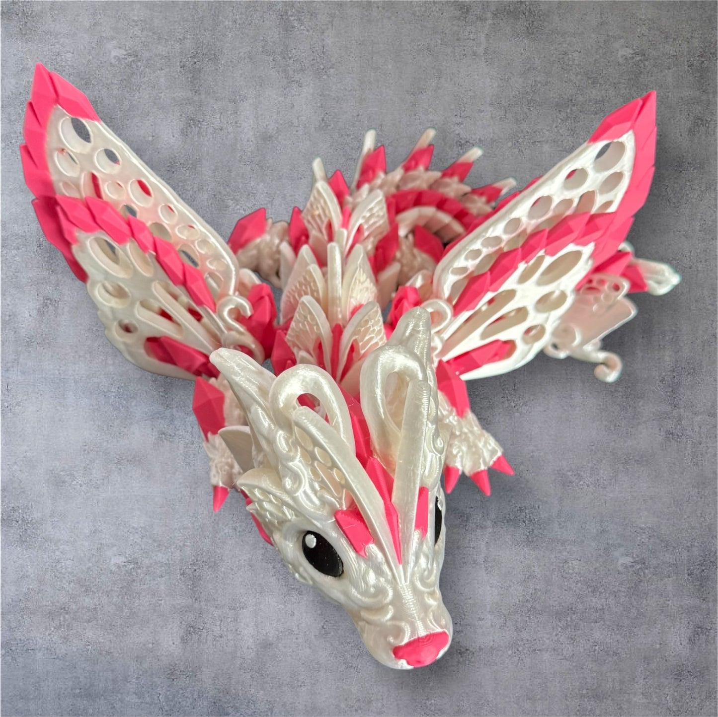 Amara the Wolf Dragon Premium Silk PLA Edition - Unique Design with Pink Accents and Detailed Features