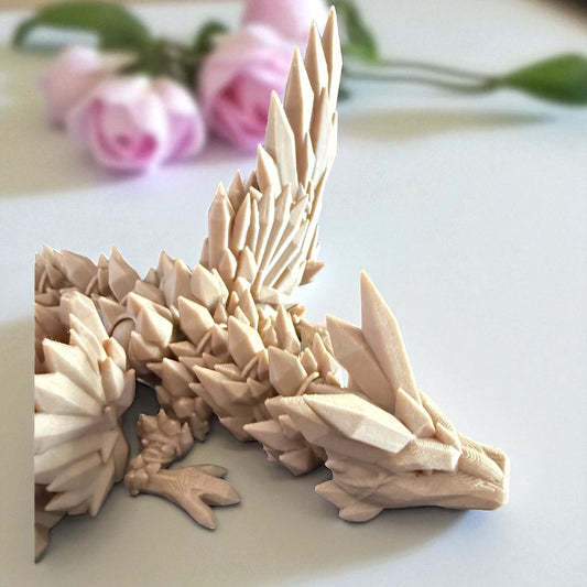 Aurithal the Crystal Dragon – 15" Articulated Fantasy Figurine (PLA Wood Cream & Color Finish)