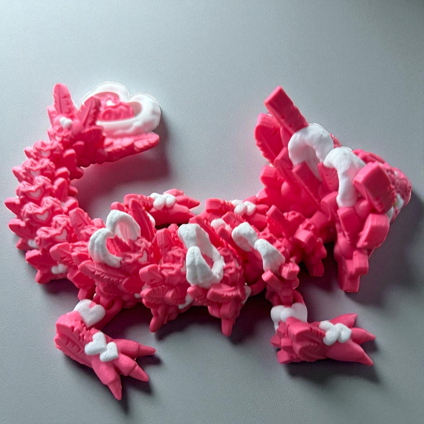 Amira the Articulated Dragon – 3D Printed Pink & White Heart Design Collectible Toy