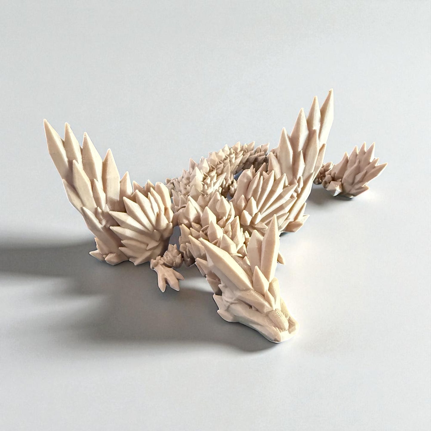 Aurithal the Crystal Dragon – 15" Articulated Fantasy Figurine (PLA Wood Cream & Color Finish)