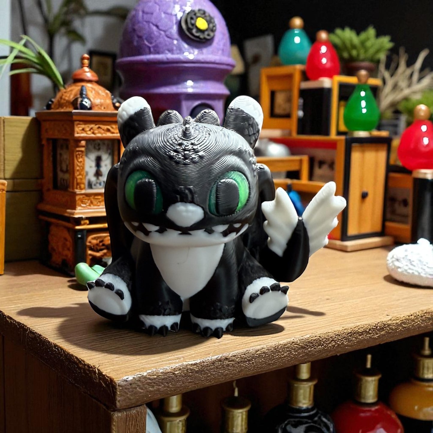 Toothless the Night Fury – Adorable Black Dragon Figurine with Green Eyes