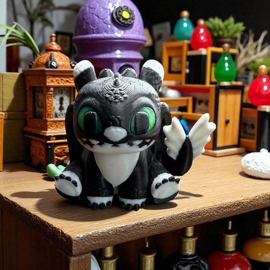 Toothless the Night Fury – Adorable Black Dragon Figurine with Green Eyes