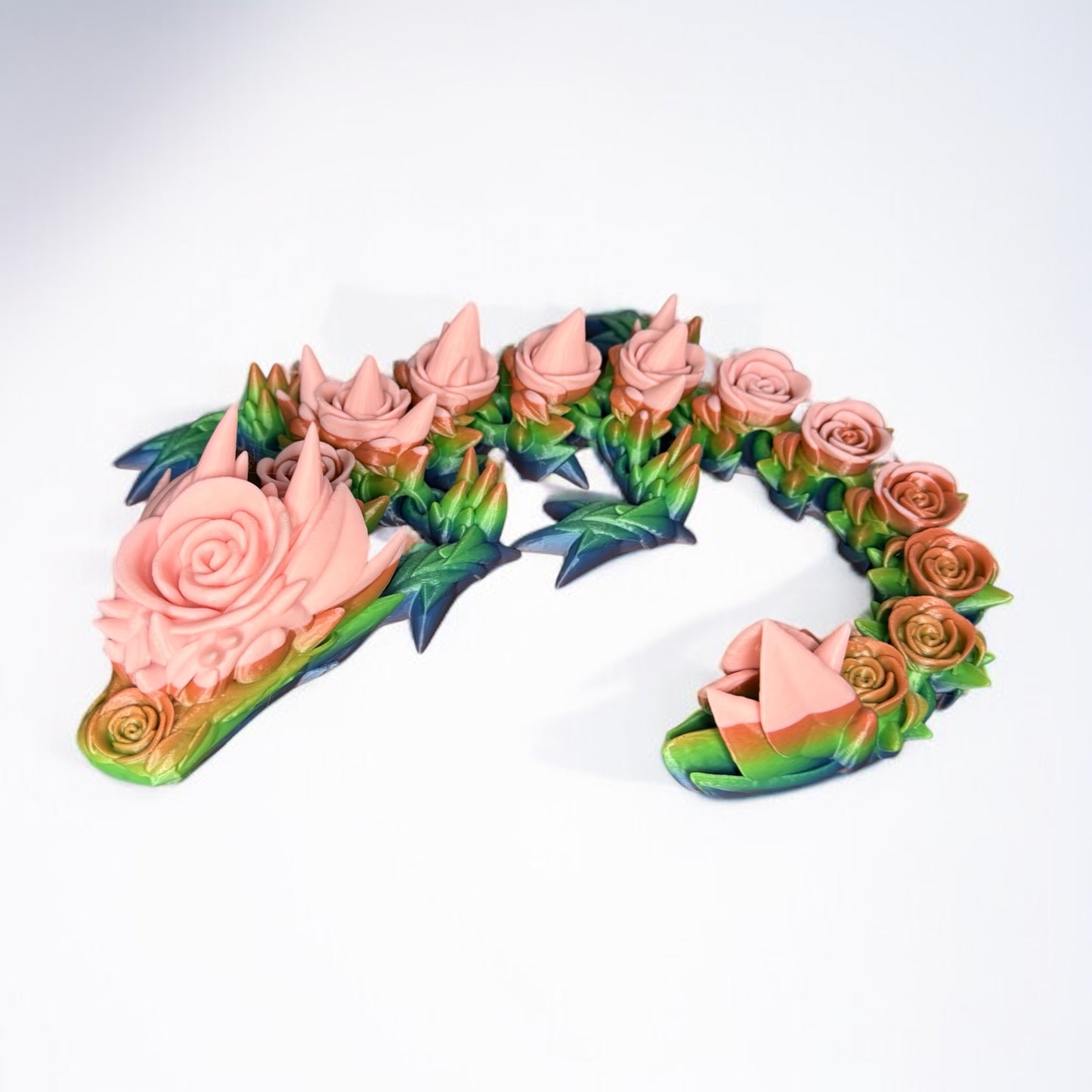 Majestic Rainbow Rose Dragon – Handcrafted in Vivid Detail