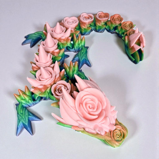 Majestic Rainbow Rose Dragon – Handcrafted in Vivid Detail