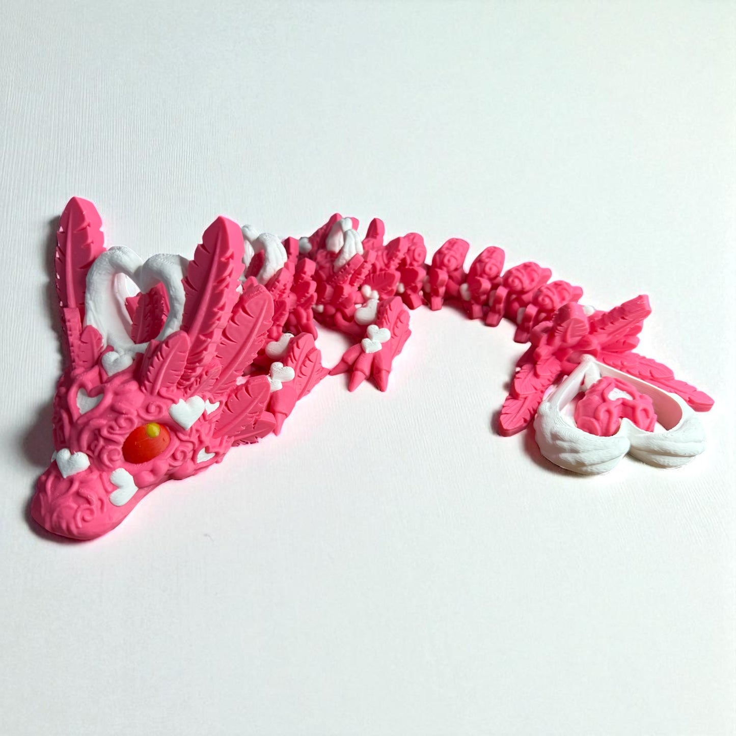 Amira the Articulated Dragon – 3D Printed Pink & White Heart Design Collectible Toy