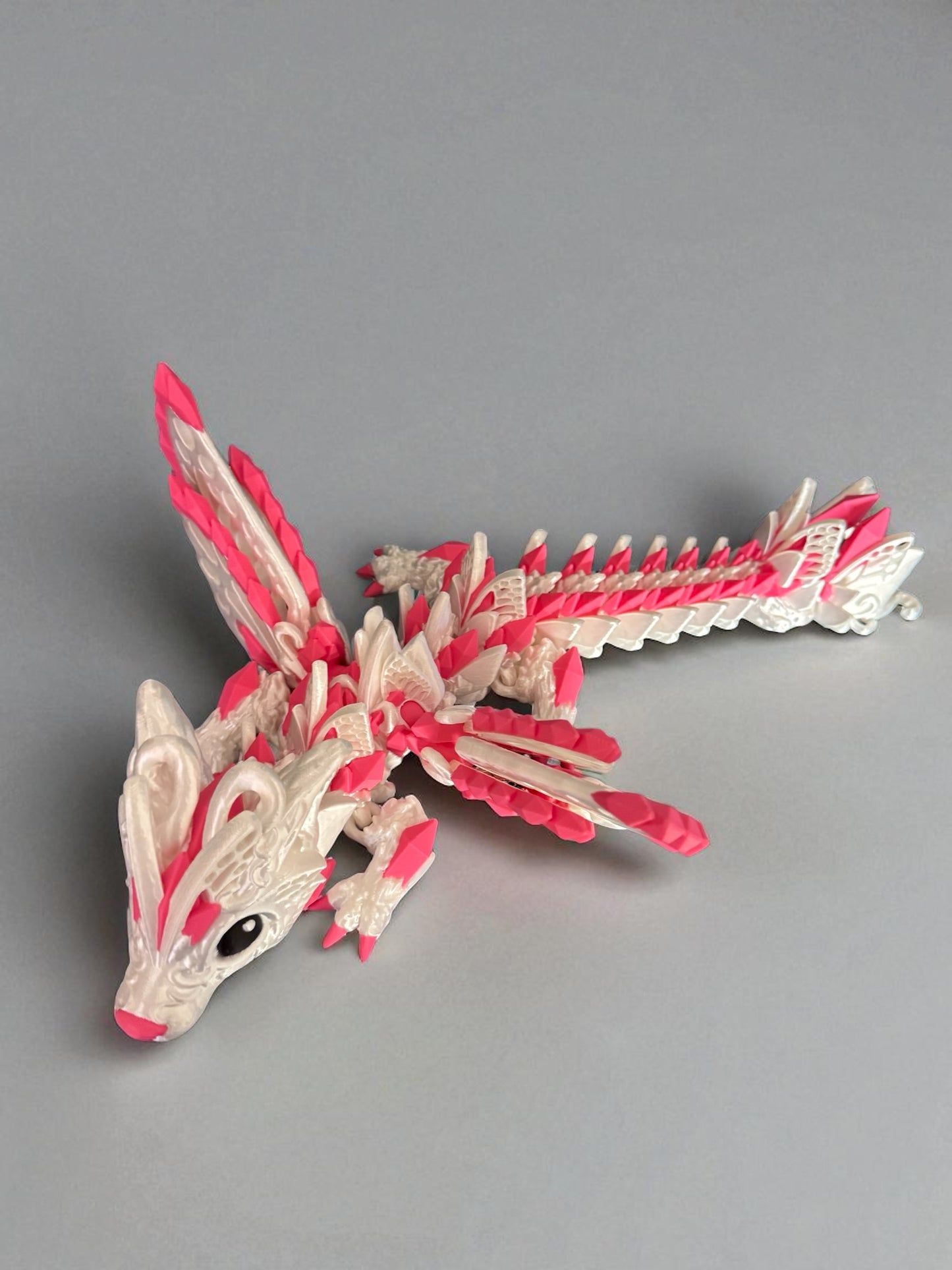 Amara the Wolf Dragon Premium Silk PLA Edition - Unique Design with Pink Accents and Detailed Features
