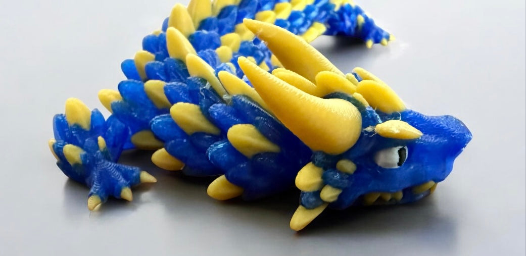 Baby Blue & Gold Scale Dragon – 3D Printed Articulated Figurine
