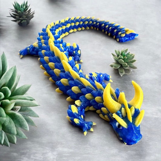Baby Blue & Gold Scale Dragon – 3D Printed Articulated Figurine