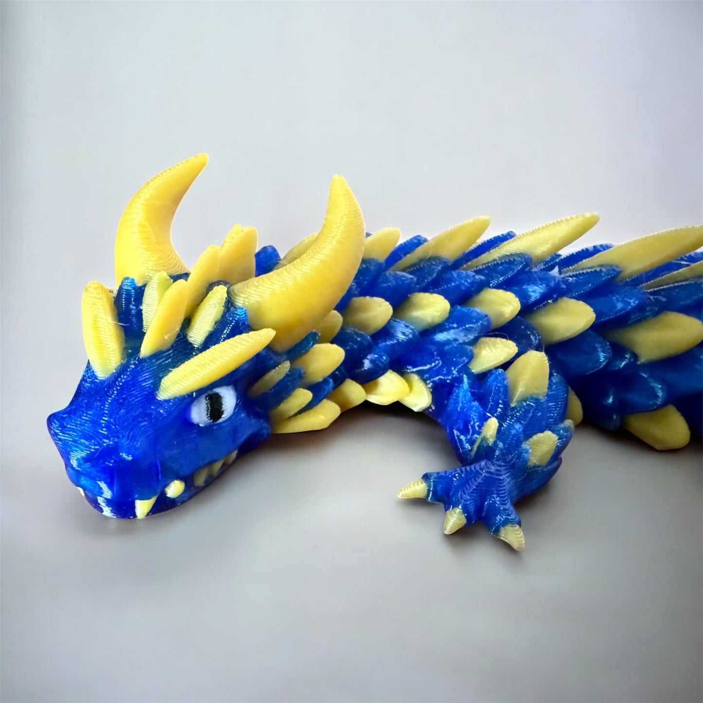Baby Blue & Gold Scale Dragon – 3D Printed Articulated Figurine
