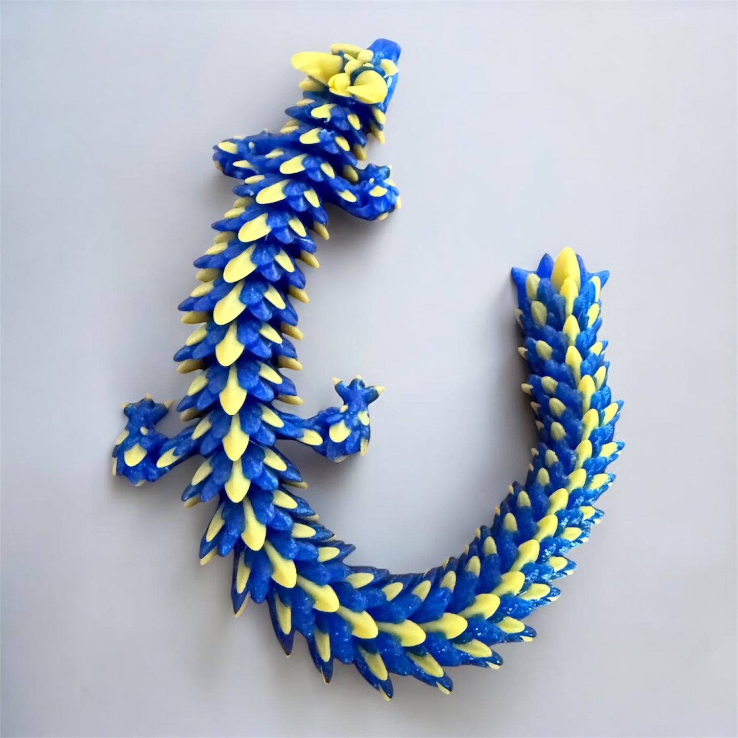 Baby Blue & Gold Scale Dragon – 3D Printed Articulated Figurine